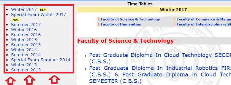 rtmnu time table 2018